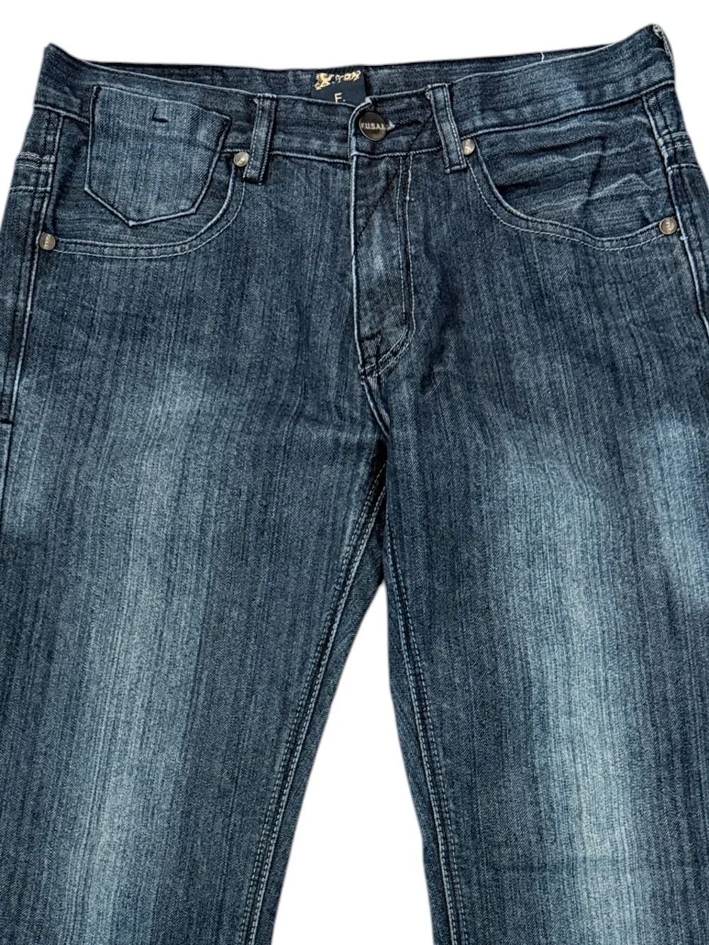 FUSAI Straight Leg Jeans 32x32 Dark Wash Embroidered Pocket Y2K Denim Fits 30x30